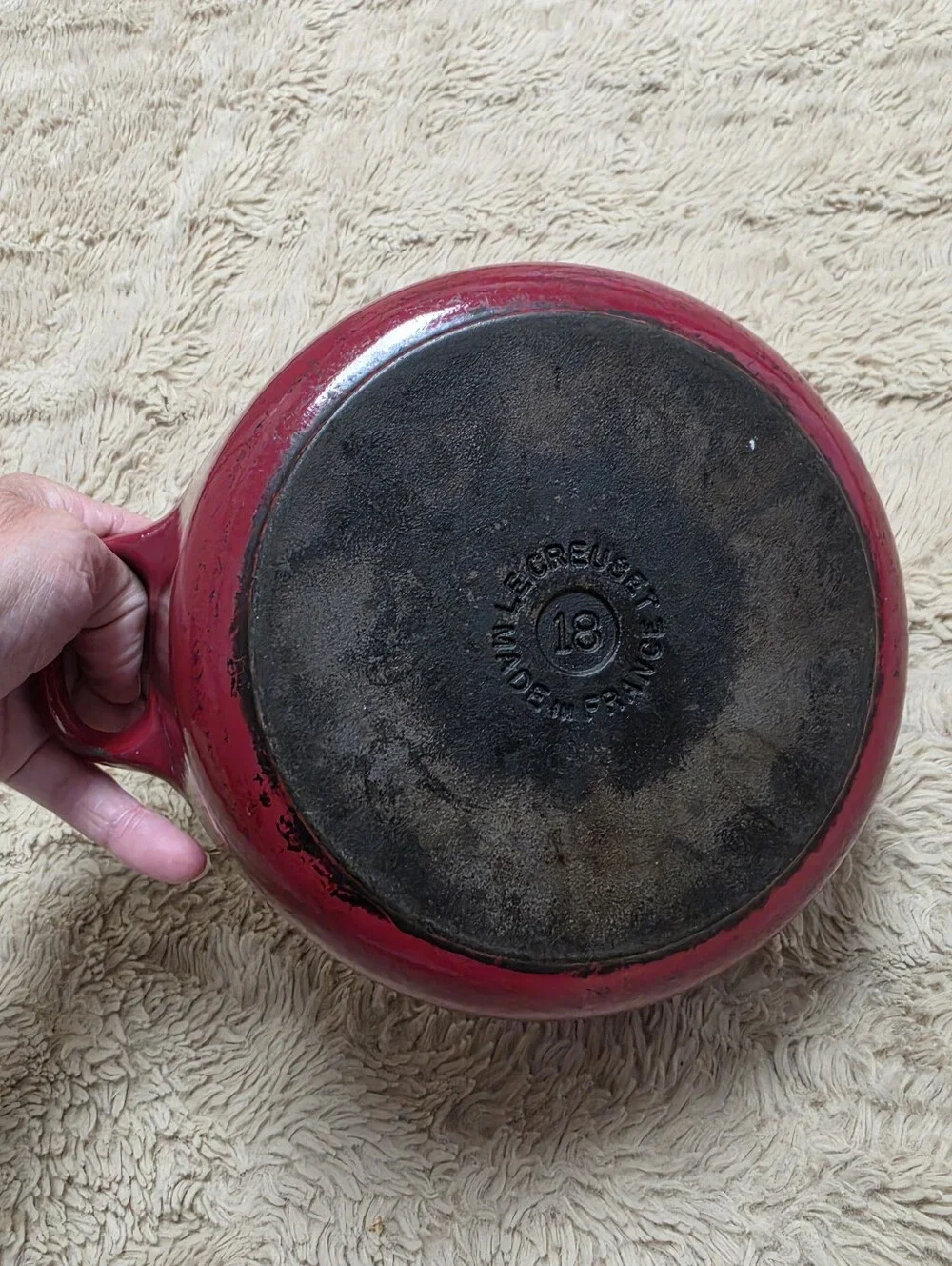 Le Creuset Red Enamel Cast Iron Dutch Oven Dish Pot, Made In France, Vintage 18